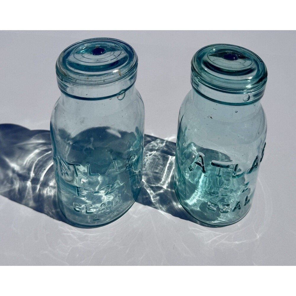 2 Blue Atlas E-Z Seal Quart Jars Need Hardware Vintage Storage Containers